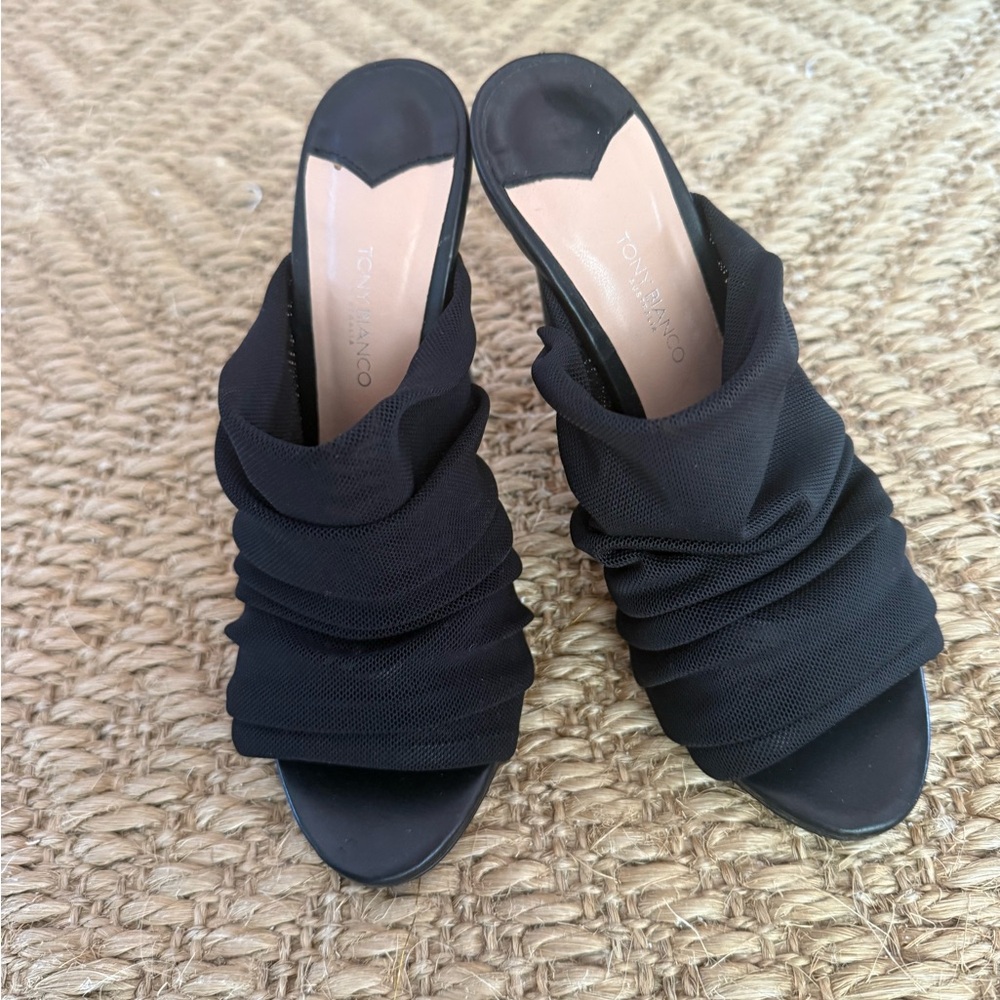 Tony Bianco Black Ruched Mules